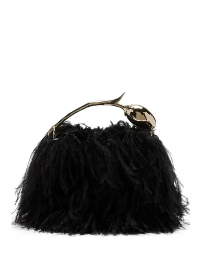 Erdem Mini Bloom Ostrich-feather Tote Bag In Black