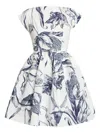 Erdem Pleated Floral-print Cotton-poplin Mini Dress In Blue