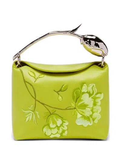 Erdem Mini Floral-embroidered Tote Bag In Green