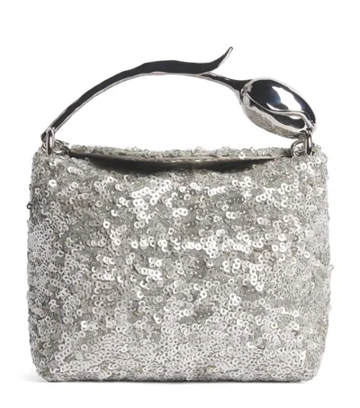 Erdem Mini Sequin-embellished Bloom Top-handle Bag In Silver