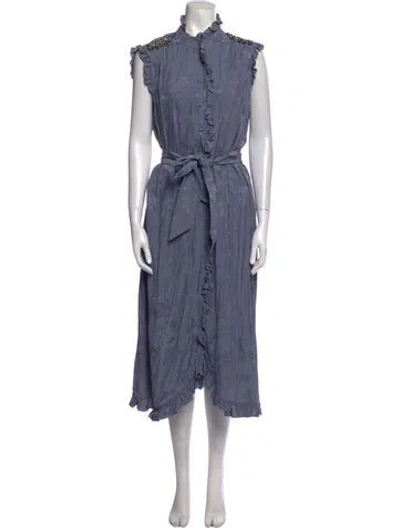 Pre-owned Erdem Mock Neck Long Dress In Blue