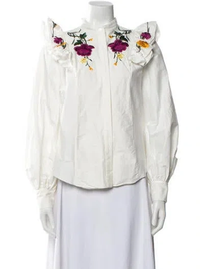 Pre-owned Erdem Mock Neck Long Sleeve Blouse In White