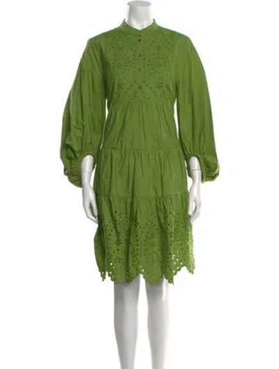 Pre-owned Erdem Mock Neck Midi Length Dress In Green