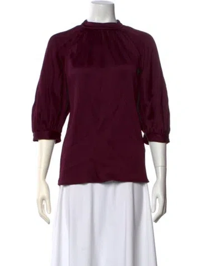Pre-owned Erdem Mock Neck Three-quarter Sleeve Blouse In Burgundy