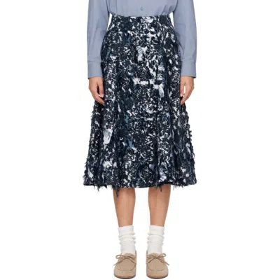 Erdem Navy A-line Midi Skirt In Blue