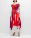 Erdem Off-the-shoulder Faille Midi Dress In Rose Poppy