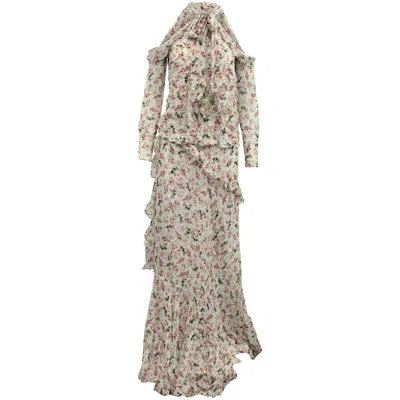 Erdem Off Shoulder Top And Tiered Maxi Skirt In Floral Print Silk In Multi