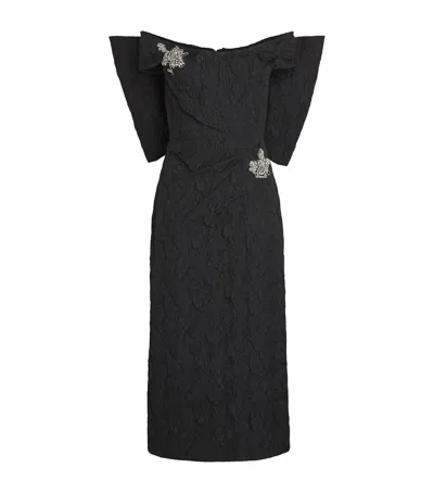Erdem Off-the-shoulder Embellished Midi Dress In Black