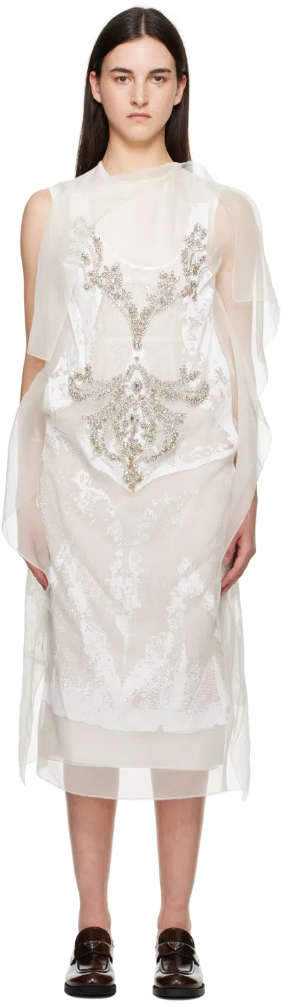 Erdem Off-white Asymmetric Cocktail Midi Dress