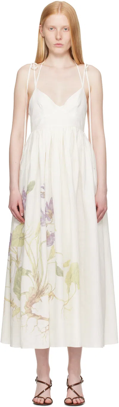 ERDEM OFF-WHITE STRAPPY FIT & FLARE MIDI DRESS
