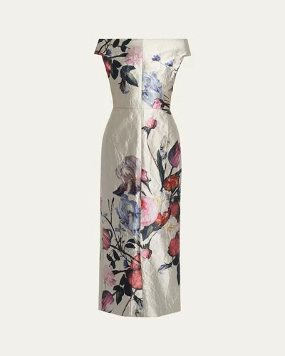Erdem Off-the-shoulder Floral Satin Column Gown In Multi