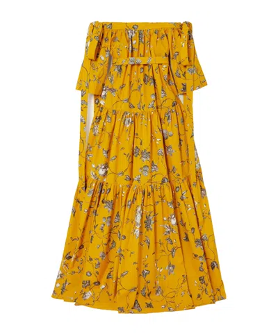 Erdem Off-the-shoulder Bow-detailed Floral-print Cotton-faille Gown In Yellow