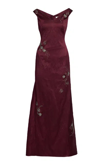 Erdem Off-the-shoulder Satin Gown In Purple