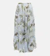 Erdem Olympia Printed Cotton Midi Skirt In Wild Palm Blue