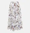 Erdem Olympia Printed Linen Midi Skirt In Tropical Bloom White