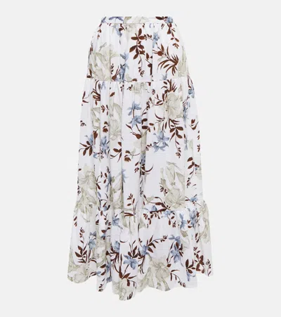 Erdem Olympia Printed Linen Midi Skirt In White Tropical