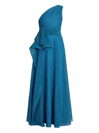 Erdem One-shoulder Crinkled Gown In Blue
