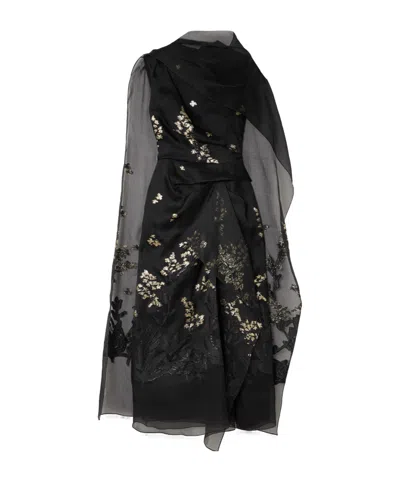 Erdem Organza Openwork Pleated Midi Dress In Black
