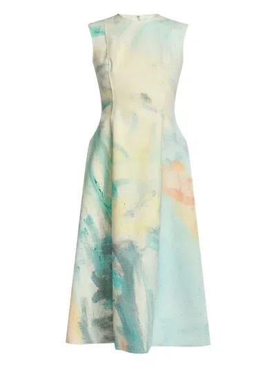 Erdem Kaye Donachie Print Cotton Midi Dress In Blue