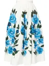 Erdem Gathered Floral-print Cotton-poplin Midi Skirt In White