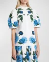 Erdem Floral-print Cotton-poplin Blouse In White  Blue