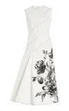 Erdem Floral Print Midi Dress In Black,white