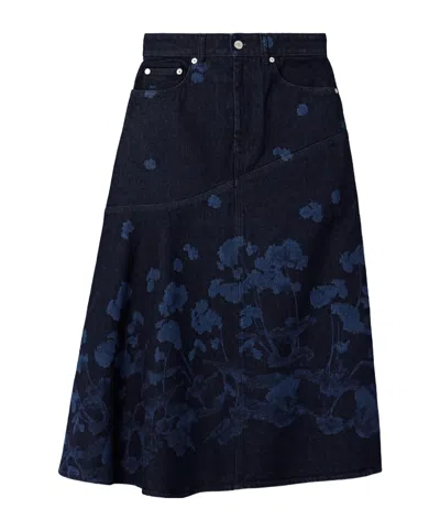 Erdem Paneled Floral-print Denim Midi Skirt In Blue