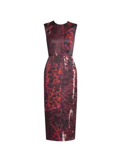 Erdem Floral-print Crinkle Paneled Satin Midi Dress In Multi