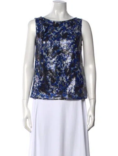 Pre-owned Erdem Patterned Crew Neck Top In Blue