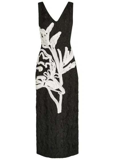 Erdem Patterned-jacquard Woven Midi Dress In Brown