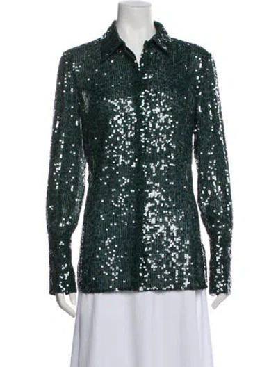 Pre-owned Erdem Patterned Long Sleeve Blouse In Green