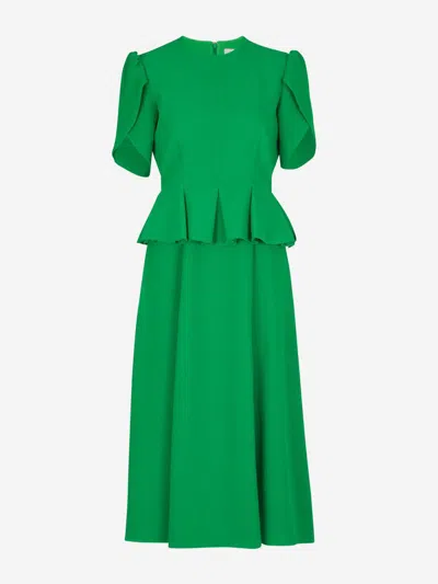 Erdem Pleated Crepe Peplum Midi Dress In Green