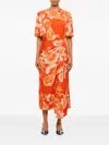 Erdem Draped Georgette Midi Dress In Orange