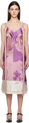 Erdem Womens Graphic-print Ribbon-strap Woven Midi Dress Carnation Cyanotype Rose In Carnation Cyanotype