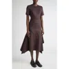 Erdem Pinstripe Short Sleeve Wool & Mohair Blend Midi Dress In Brown