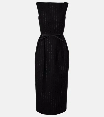 Erdem Pinstripe Wool Lamé Midi Dress In Black