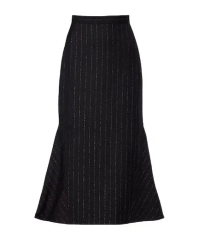 Erdem Pinstripe Wool Midi Skirt In Black