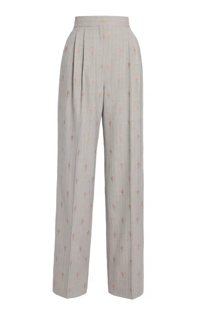 Erdem Pinstripe Wool-blend Wide-leg Pants In Gray