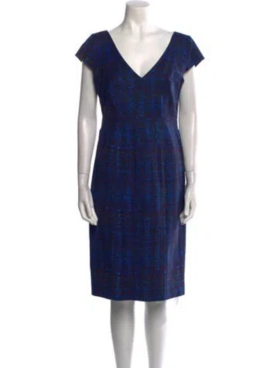 Pre-owned Erdem Plaid Print Knee-length Dress In Blue