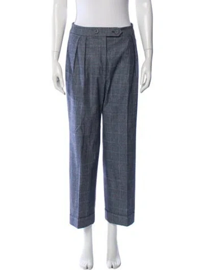 Pre-owned Erdem Plaid Print Wide Leg Pants In Blue