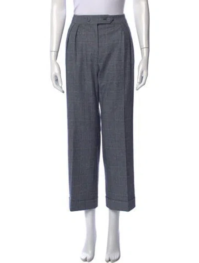 Pre-owned Erdem Plaid Print Wide Leg Pants In Blue