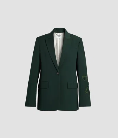 Erdem Pleatable Wool Single Breasted Blazer In Green