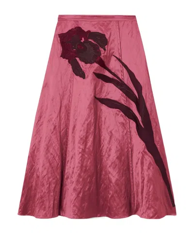 Erdem Pleated Appliqué Midi Skirt In Pink