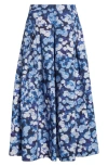 Erdem Pleated Cotton Midi Skirt In Havelock Blossom Indigo