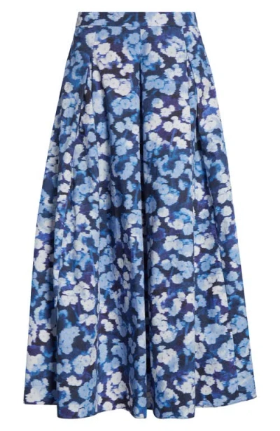 Erdem Pleated Cotton Midi Skirt In Havelock Blossom Indigo