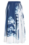 Erdem Womens Cyanotype Etching Navy Pleated Printed Woven Midi Skirt In Blue