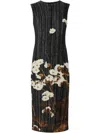 Erdem Pleated Floral Satin Midi Dress In Schwarz