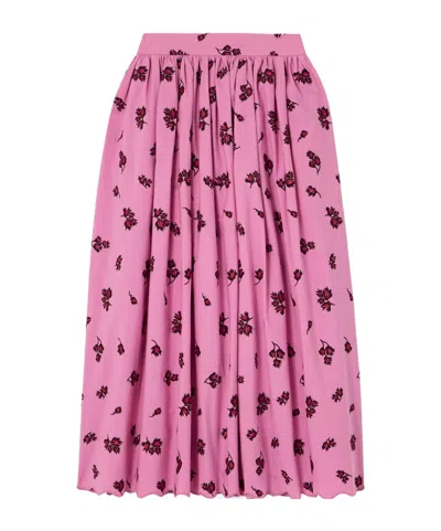 Erdem Scalloped Pleated Embroidered Cotton-blend Poplin Midi Skirt In Pink