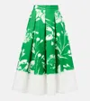 Erdem Pleated Floral Cotton Midi Skirt In Green