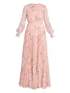 Erdem Floral Pleated Long Sleeve Voile Gown In Pink